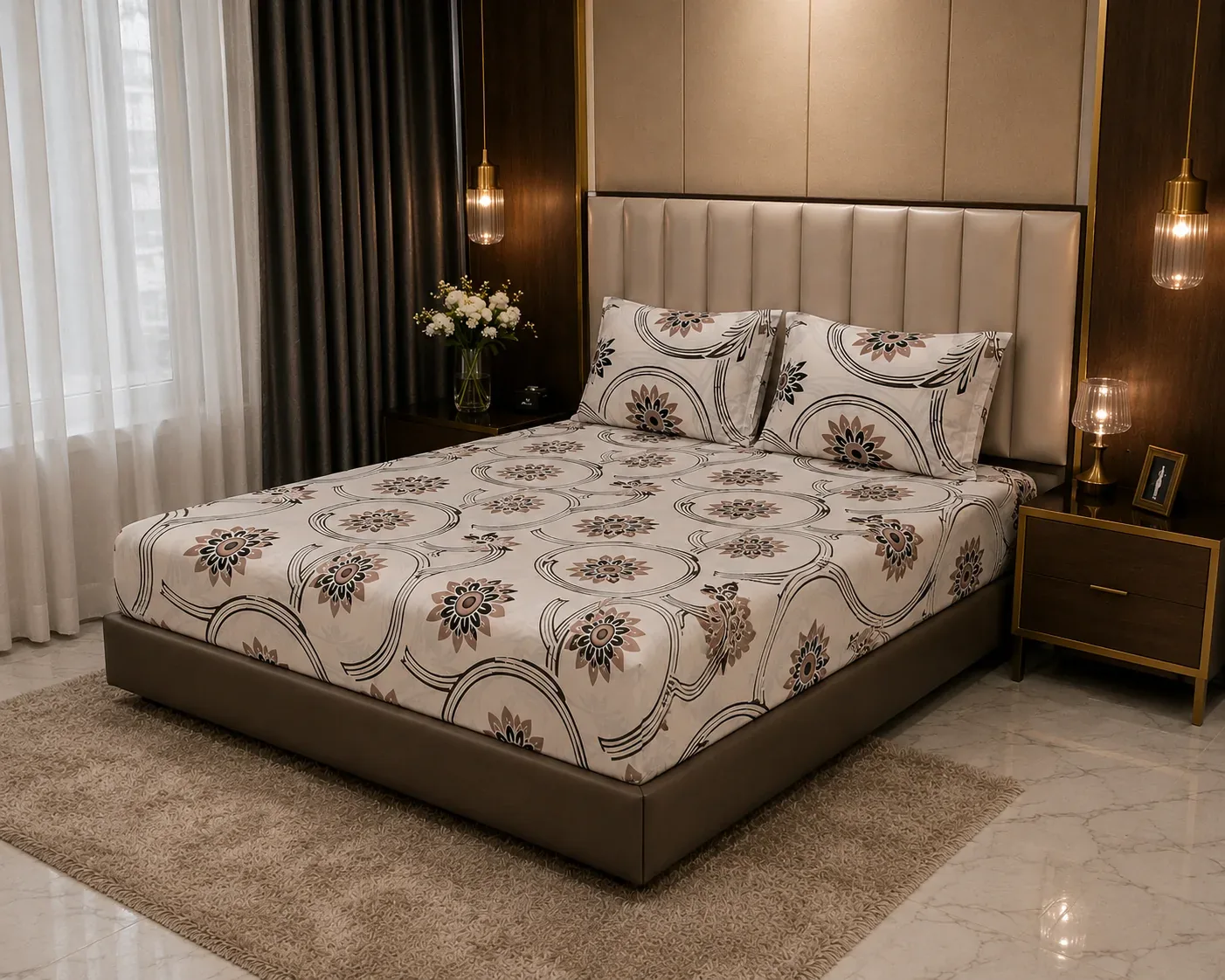 Classic Bloom Printed Bedsheet Set – 180cm × 2m