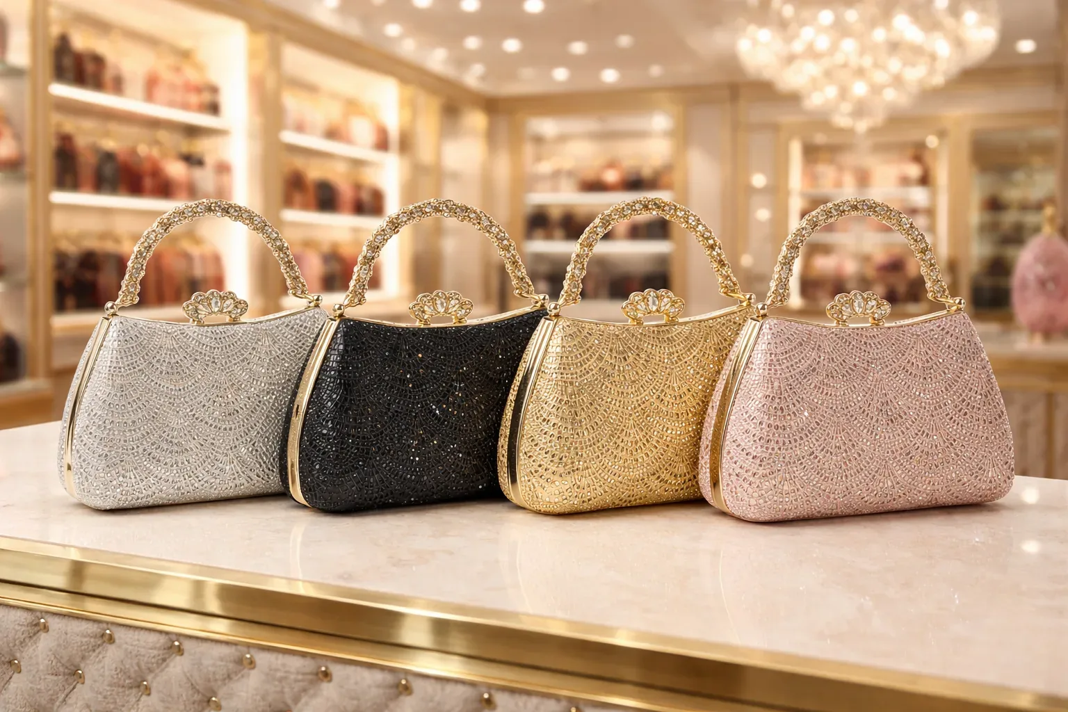 Luxury Crystal Handle Evening Clutch Bag