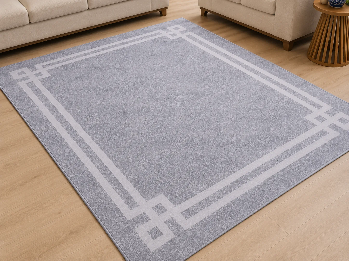 Modern Geometric Soft Area Rug – Light Grey
