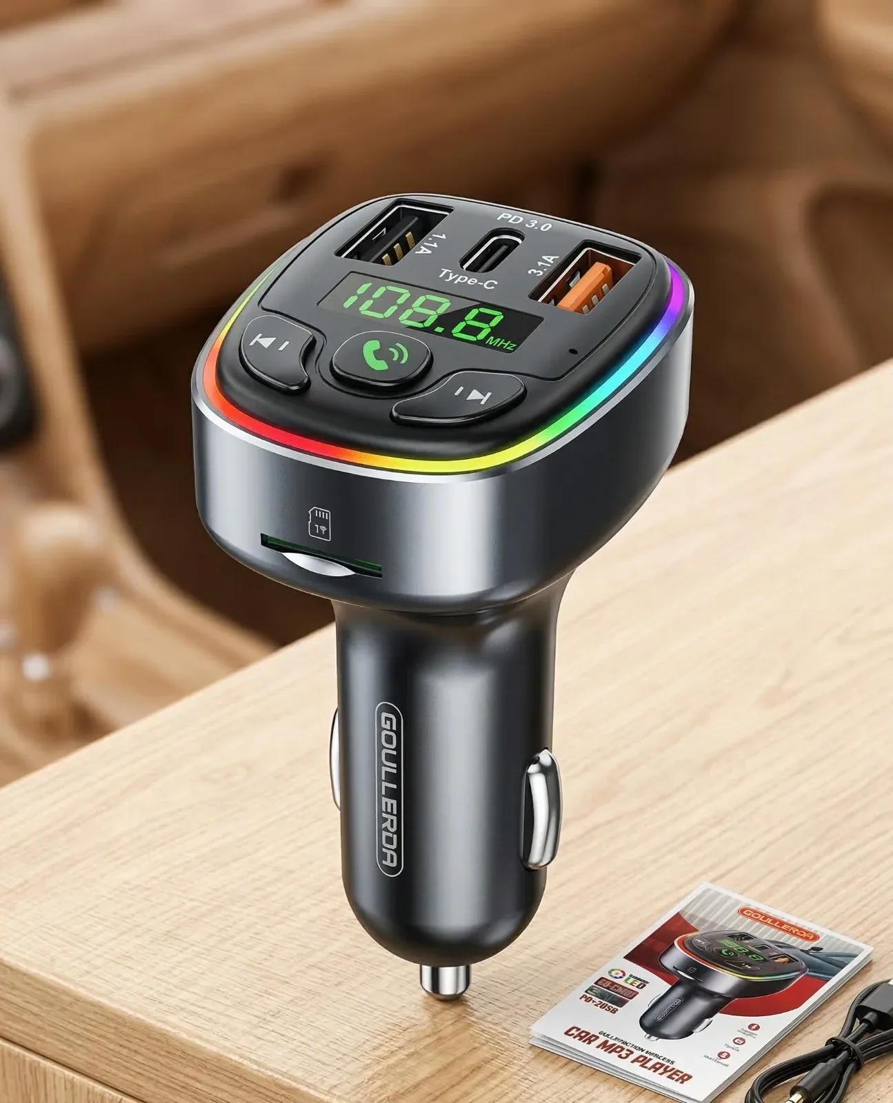 Goullera GO-CM01 Wireless Car MP3 Player & Bluetooth FM Transmitter with PD + Dual USB Charging