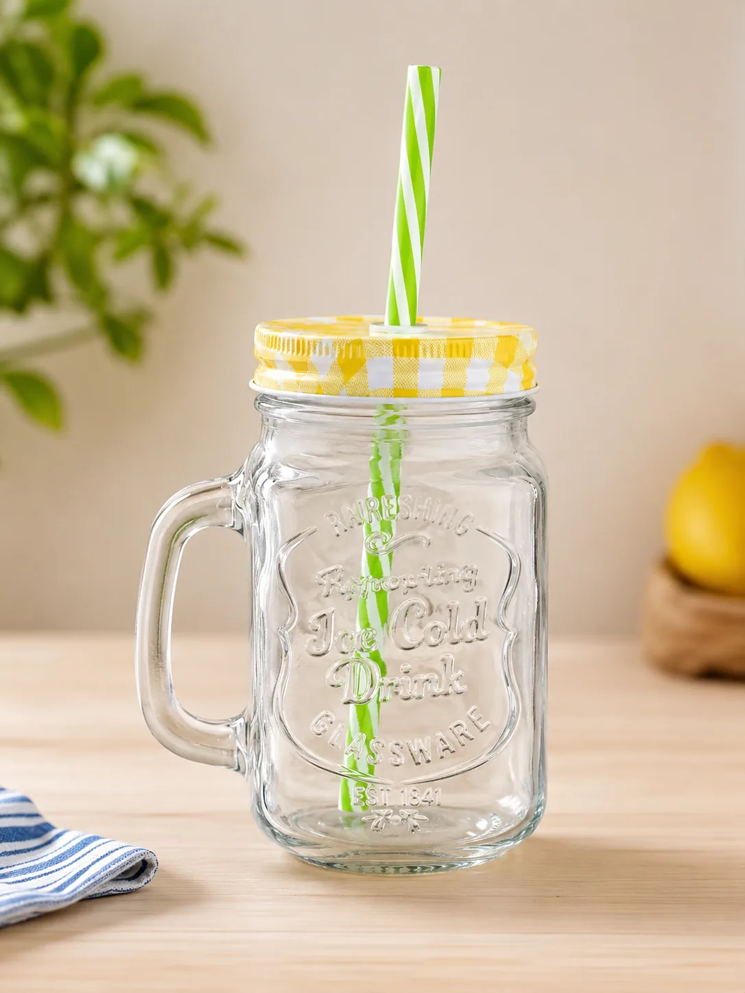 Vintage Glass Mason Jar with Straw & Lid – 450ml