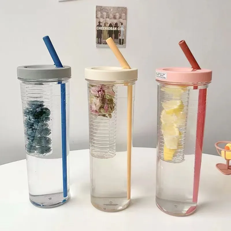 700ML Folding Straw Cup Transparent Large Capacity Water Bottles