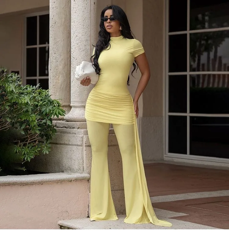 Elegant High-Neck Ruched Two-Piece Lounge Set