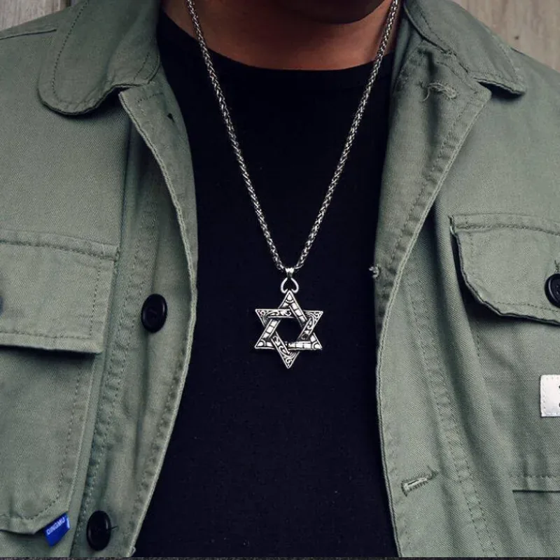 Star of David Pendant Necklace (Silver Tone Chain)