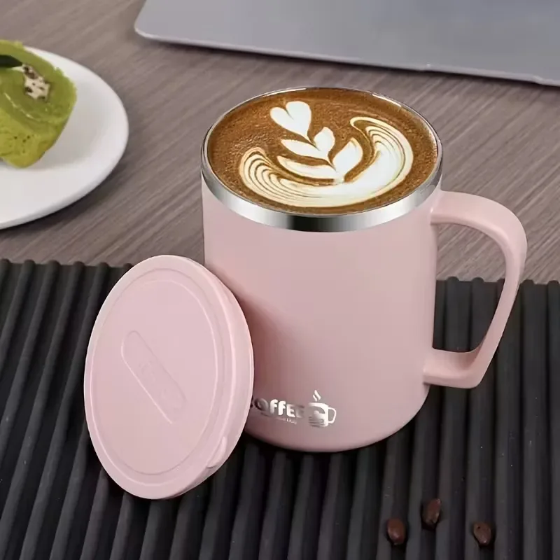 1pc Stainless Steel Coffee Mug with Lid - Double-Wall Travel Cup, Spill-Proof Lid & Handle, Keeps Drinks Hot/Cold for Hours, Perfect for Coffee, Tea