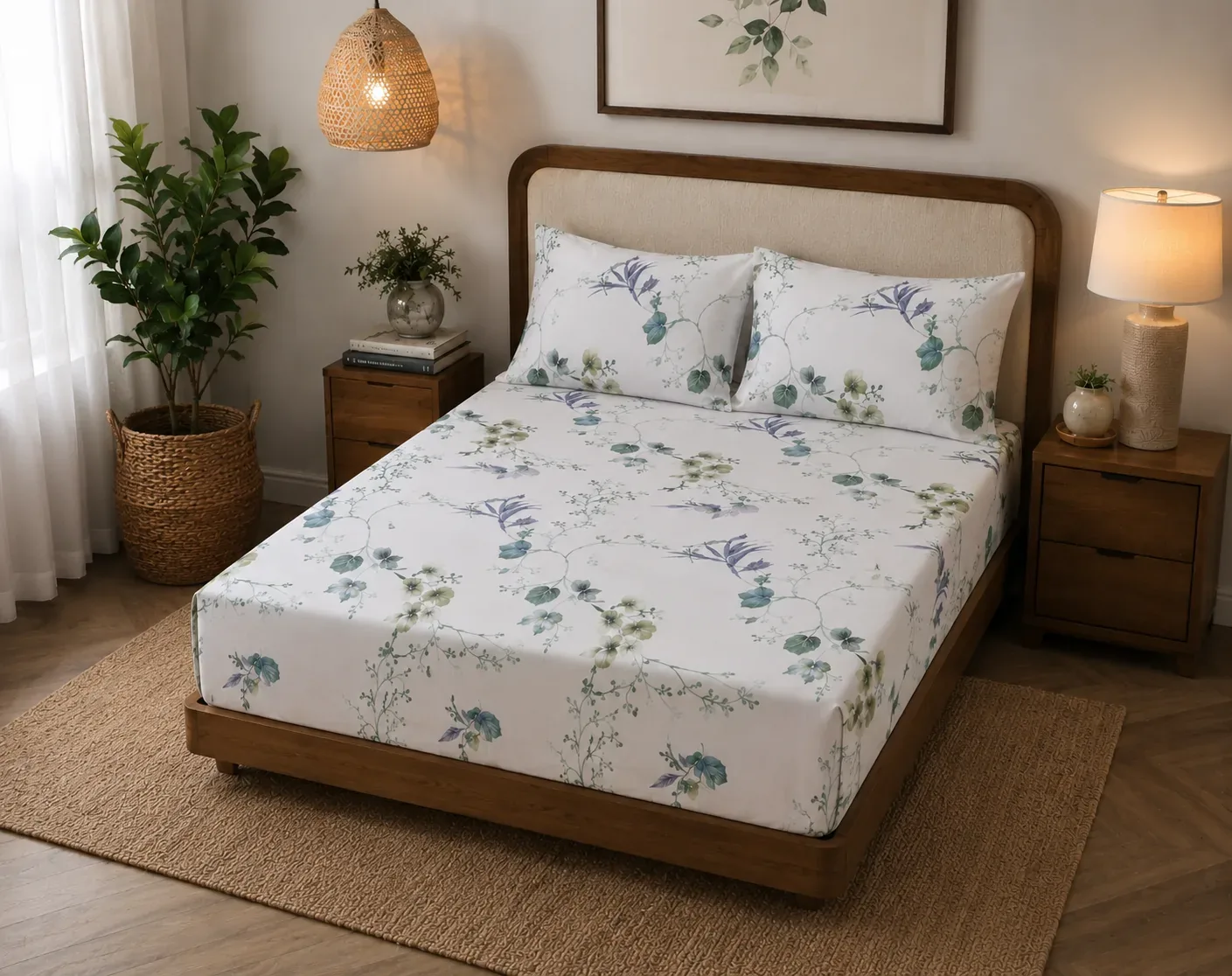 Elegant Floral Bedsheet Set with Pillow Covers – 180cm × 2m