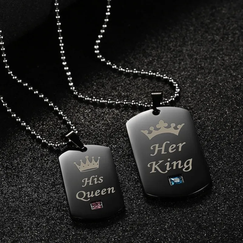 His & Her King Queen Couple Necklaces (Matching Pendant Set)