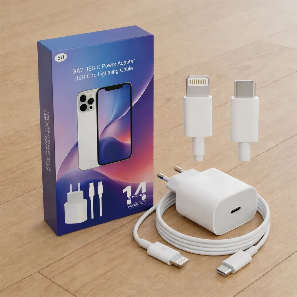 50W USB-C Fast Charger Power Adapter with USB-C to Lightning Cable (EU Plug)