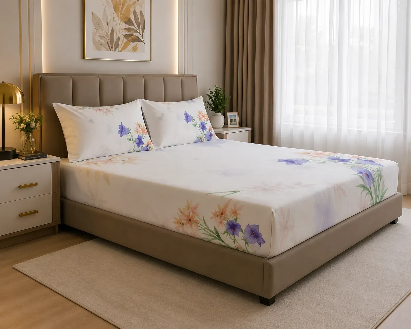 Elegant Floral Bedsheet Set – 160cm x 140cm