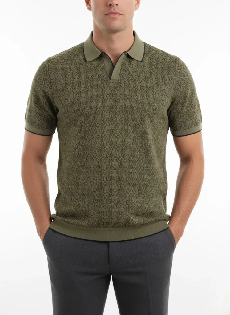 Men's Cotton-Linen Polo Shirt With Johnny Collar
