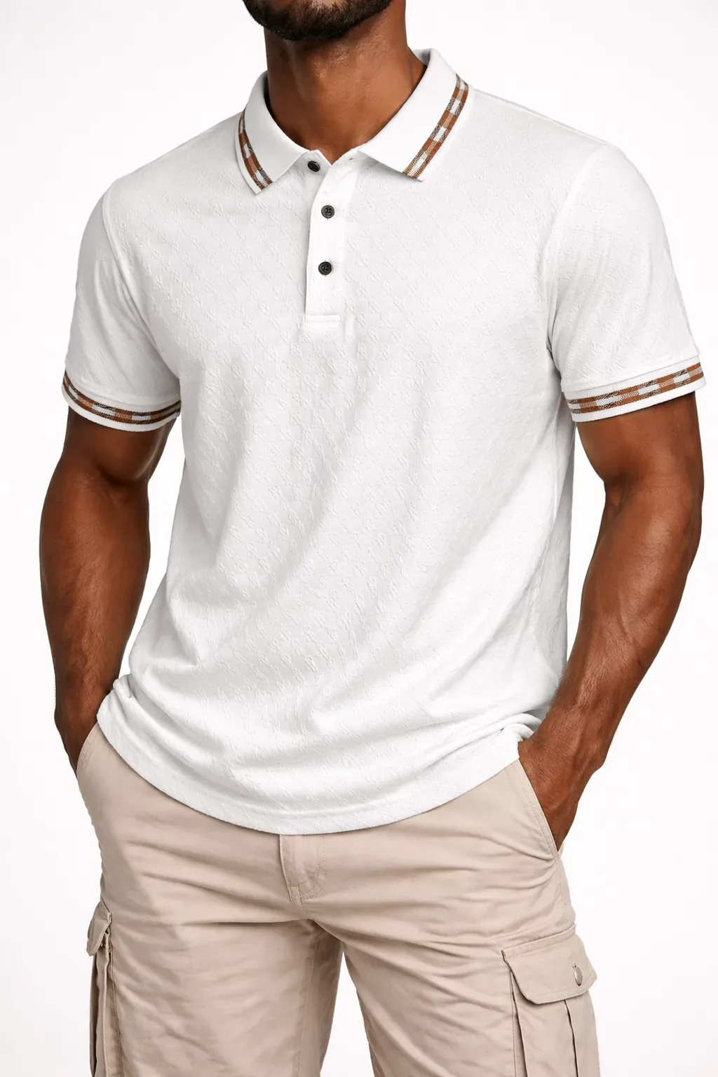 Men’s Textured White Polo Shirt with Contrast Trim