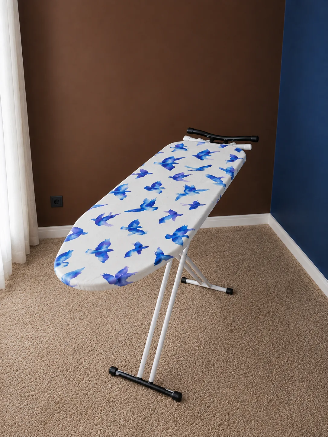 Foldable Ironing Board with Iron Rest – Blue Bird Design
