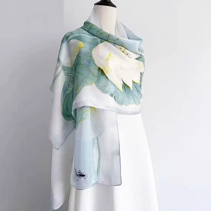 Luxury Lotus Flower Silk-Style Scarf