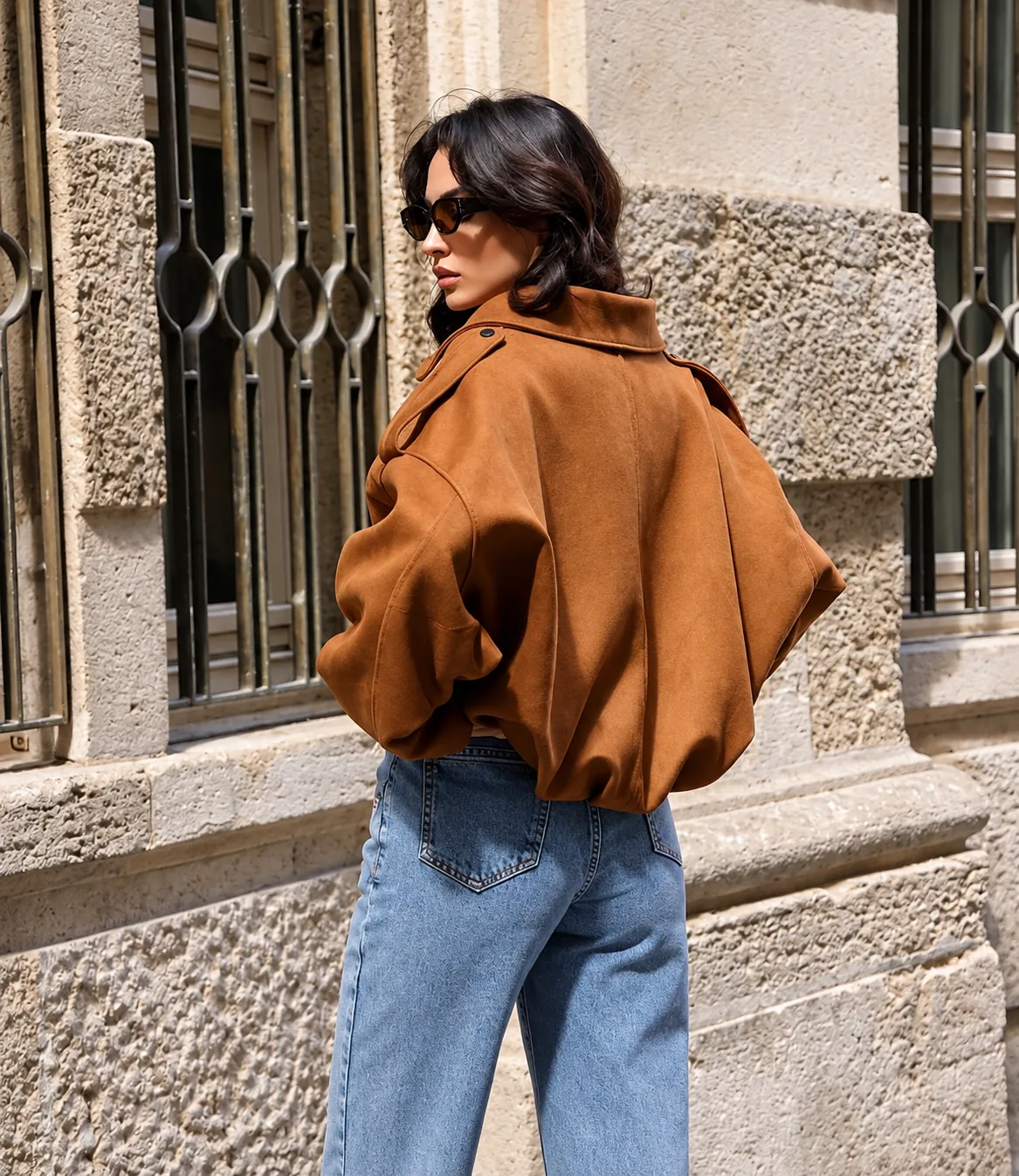 Women’s Oversized Brown Suede-Style Jacket – Relaxed Fit