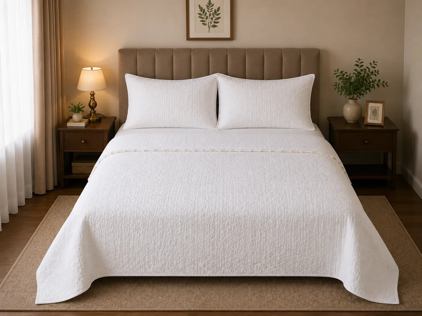Luxury Quilted Bedspread Blanket Set – White & Yellow with pillow cover