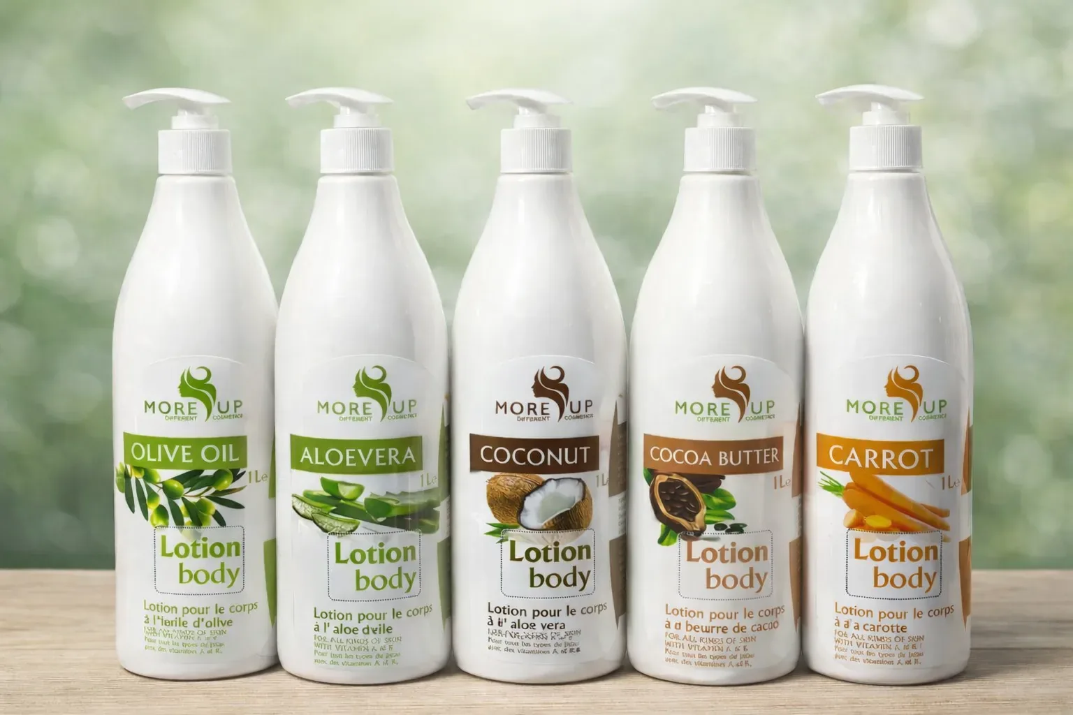 MORE UP Body Lotion Collection – Olive Oil, Aloe Vera, Coconut, Cocoa Butter & Carrot