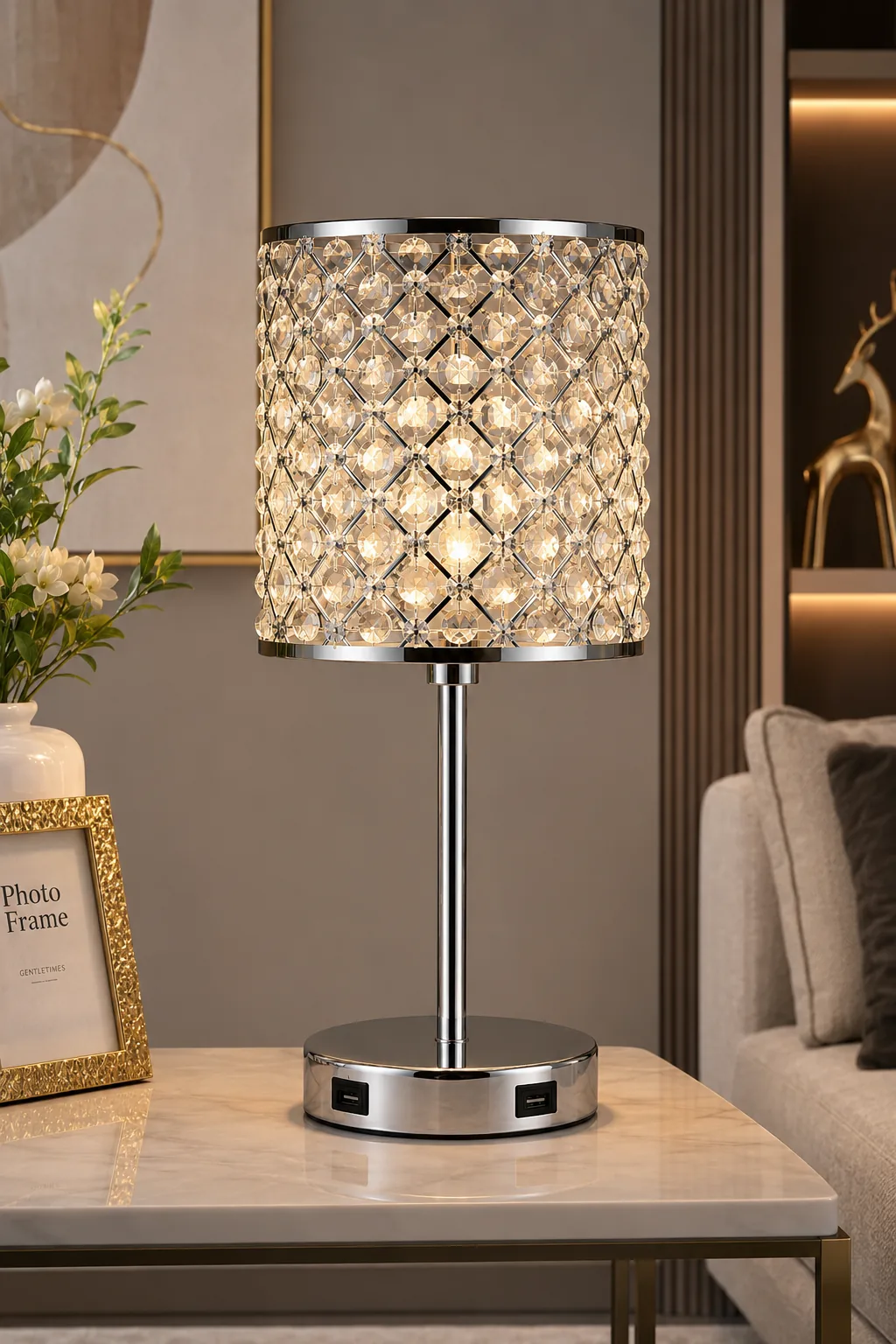 Luxury Crystal Table Lamp with Chrome Base