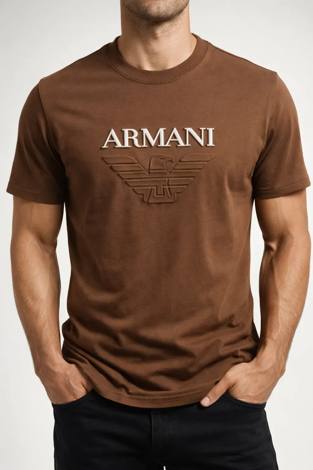 Men’s Premium Brown Embossed Eagle Logo T-Shirt