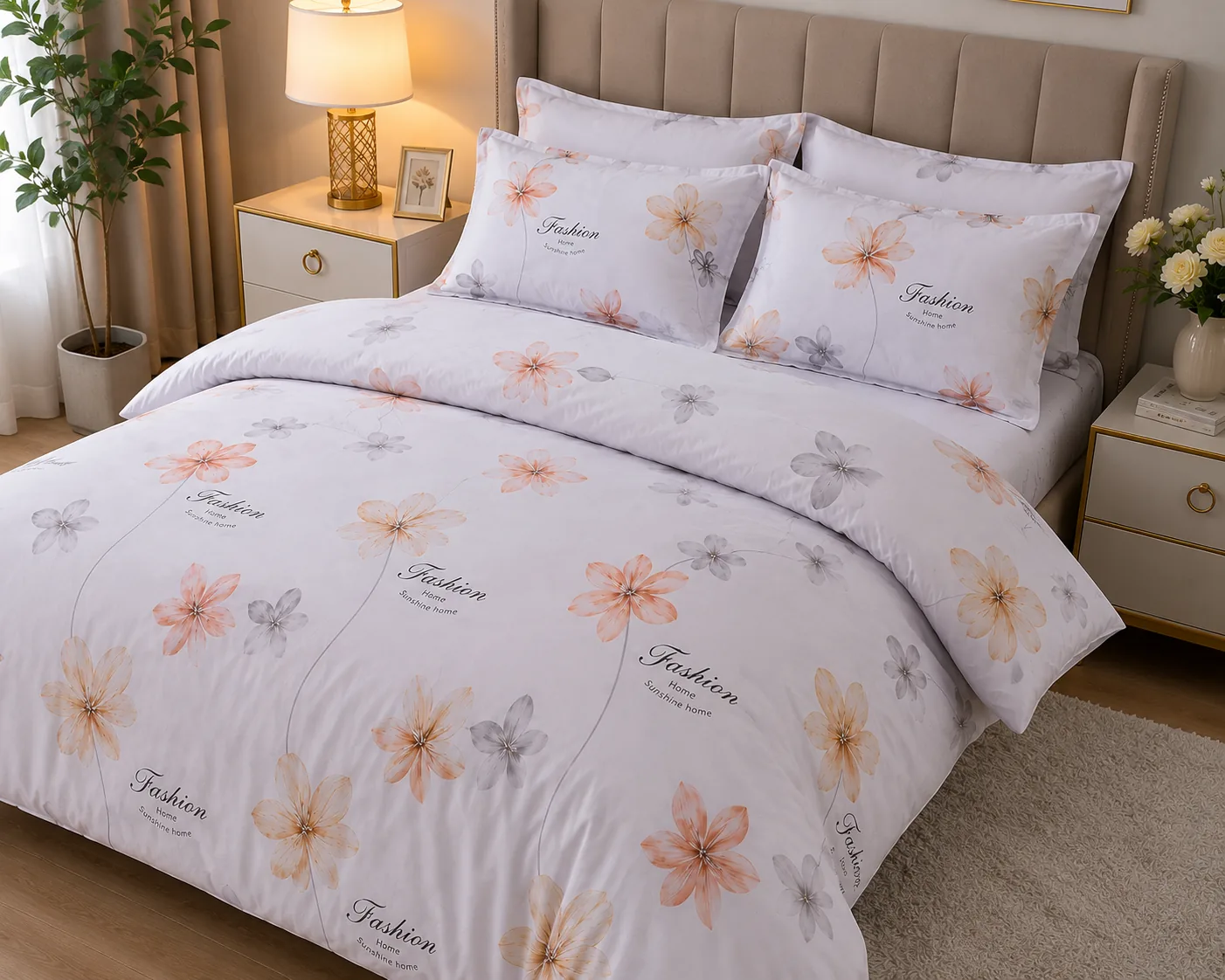Luxury 4-Piece Floral Bedding Set – Duvet Cover, Bedsheet & Pillowcases