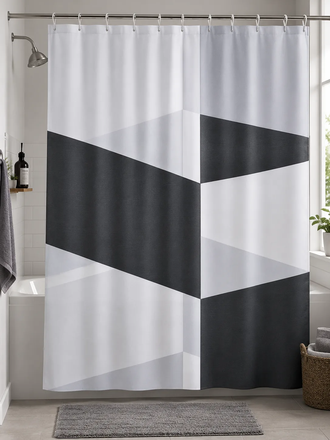 Modern Geometric PEVA Shower Curtain Set (13 Pieces)