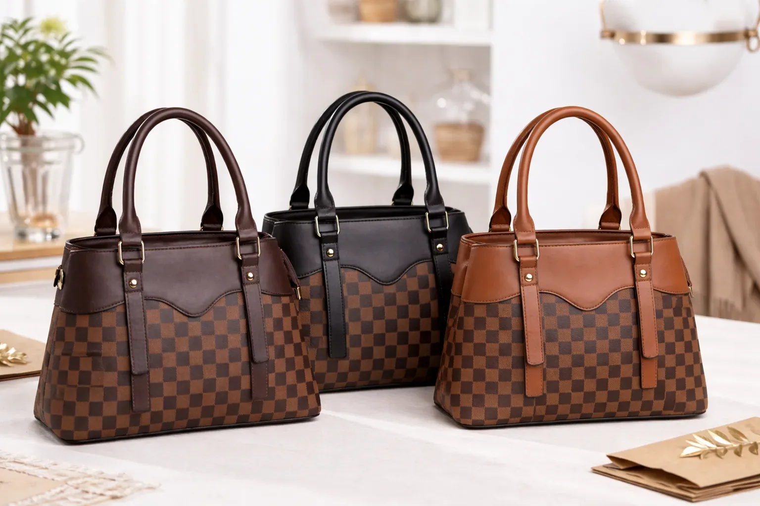 Elegant Checkered Leather Handbag