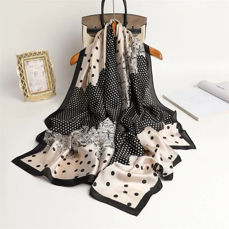 Elegant Polka Dot & Patchwork Silk-Style Scarf