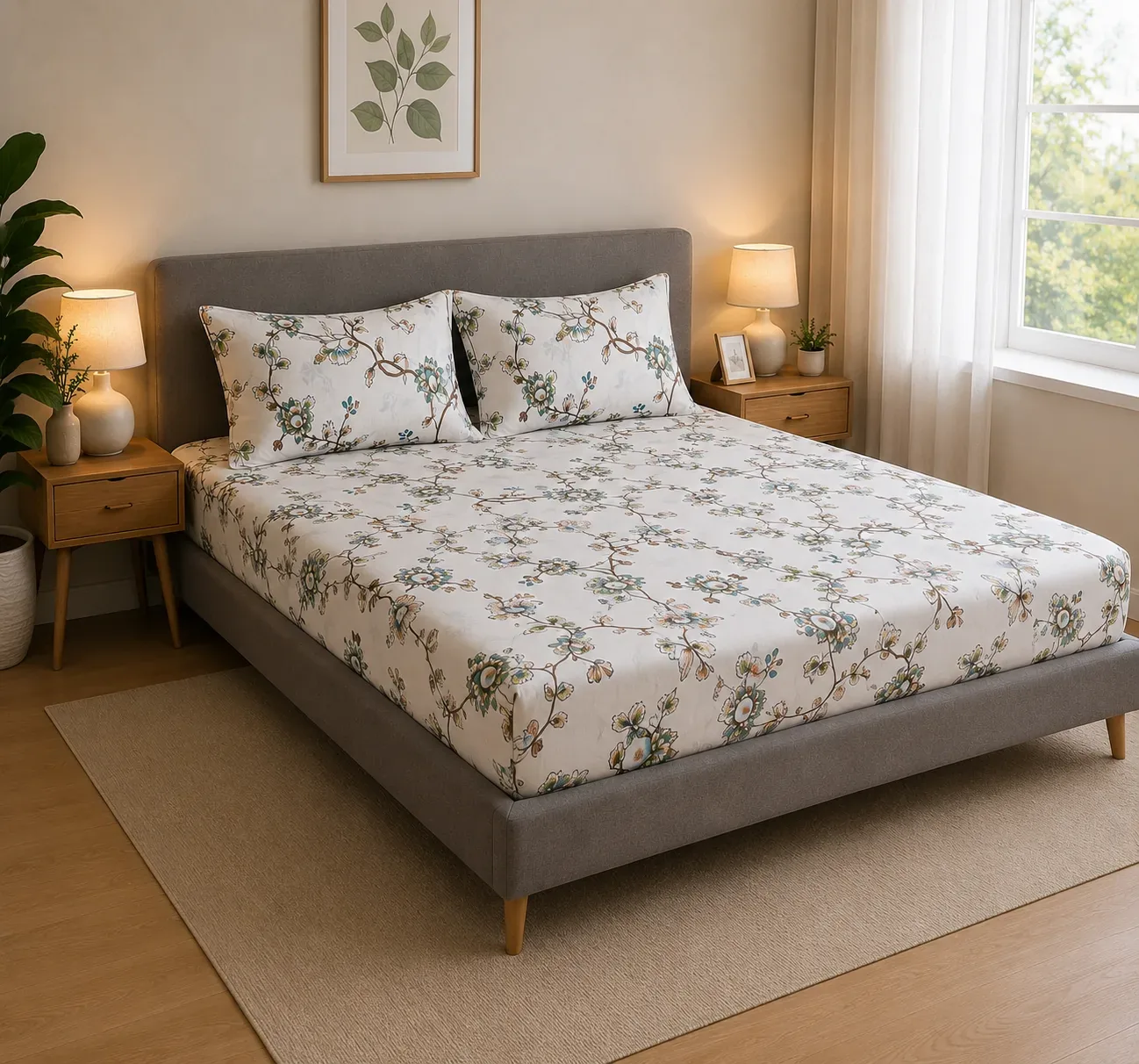 Elegant Floral Branch Bedsheet Set – 180cm × 2m