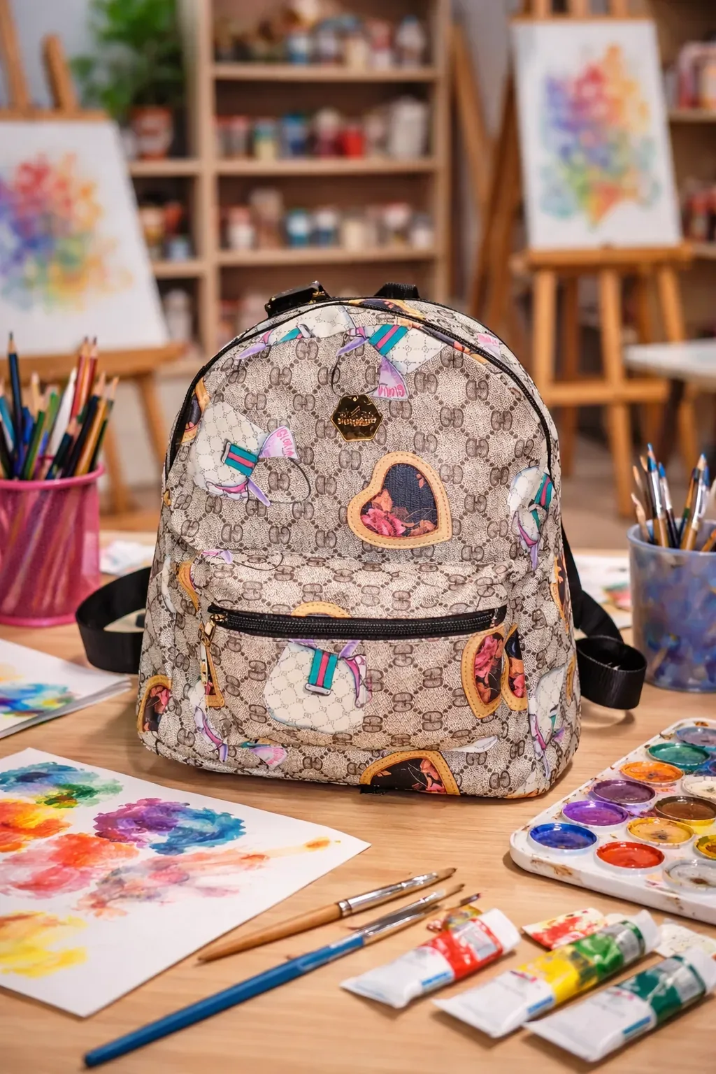 Classic Pattern Mini Backpack – Heart Edition