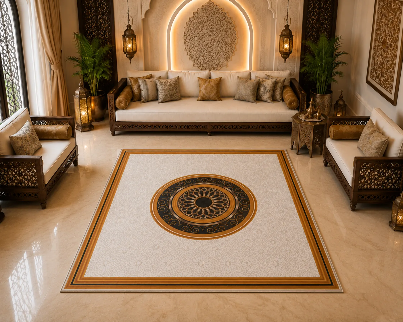 Luxury Premium Carpet Set (2-Piece) – White & Gold Geometric Design