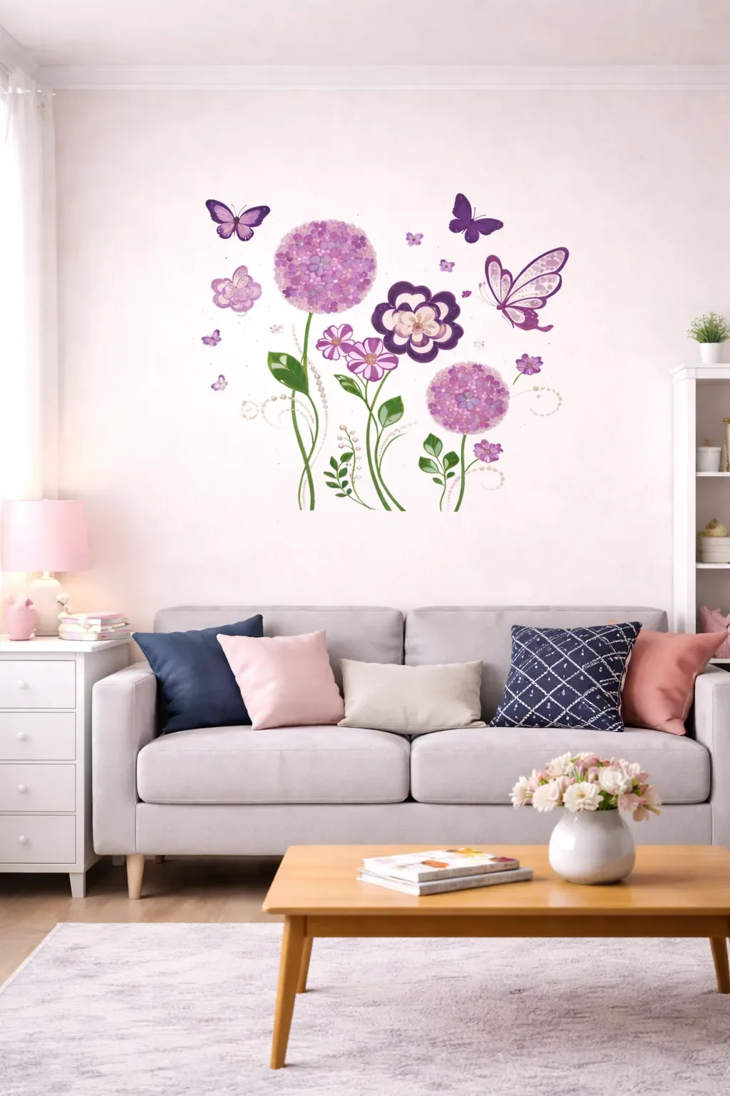 Purple Poppy & Butterfly Wall Stickers