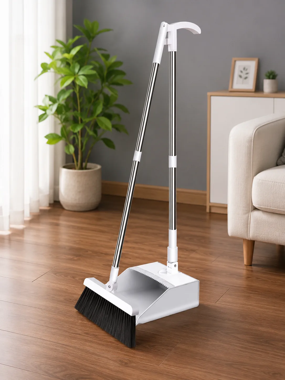Premium Long-Handle Broom & Dustpan Set