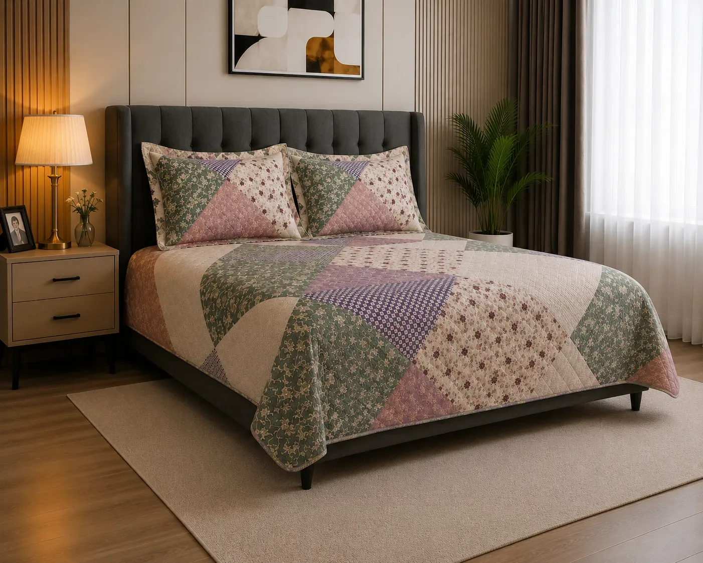 Patchwork Floral Bedcover, Bedsheet & Pillow Cover Set – 180cm × 2m