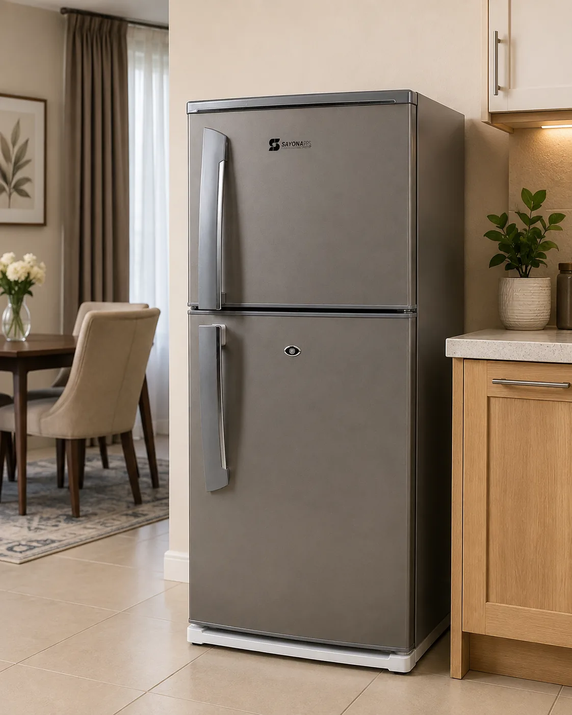 Sayona 2-Door Top Freezer Refrigerator  Stainless Steel