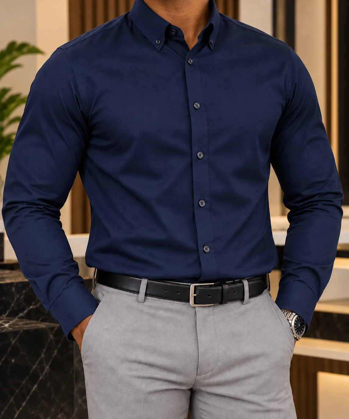 Men’s New Fashion Slim Fit Shirt – Navy Blue