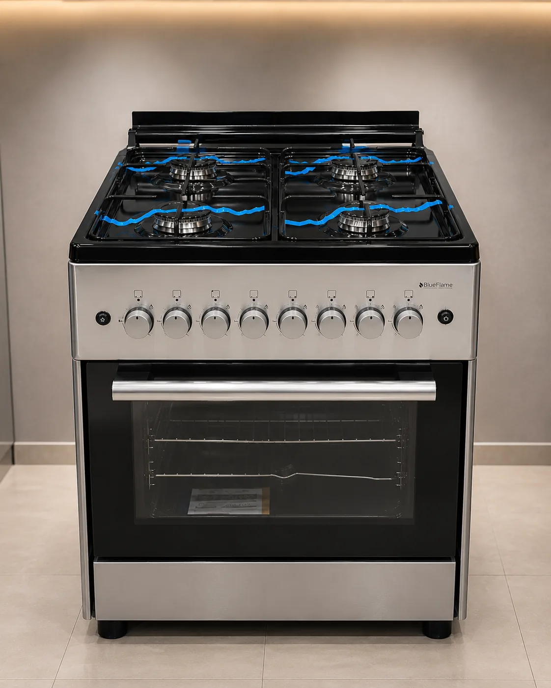 BlueFlame 4-Burner Freestanding Gas Cooker with Oven   Stainless Steel