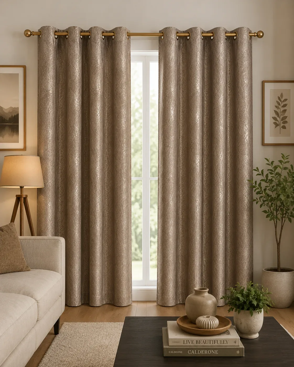 Luxury Champagne Brown Curtains – 2pcs Set 1.5M Width and 2.5M Length