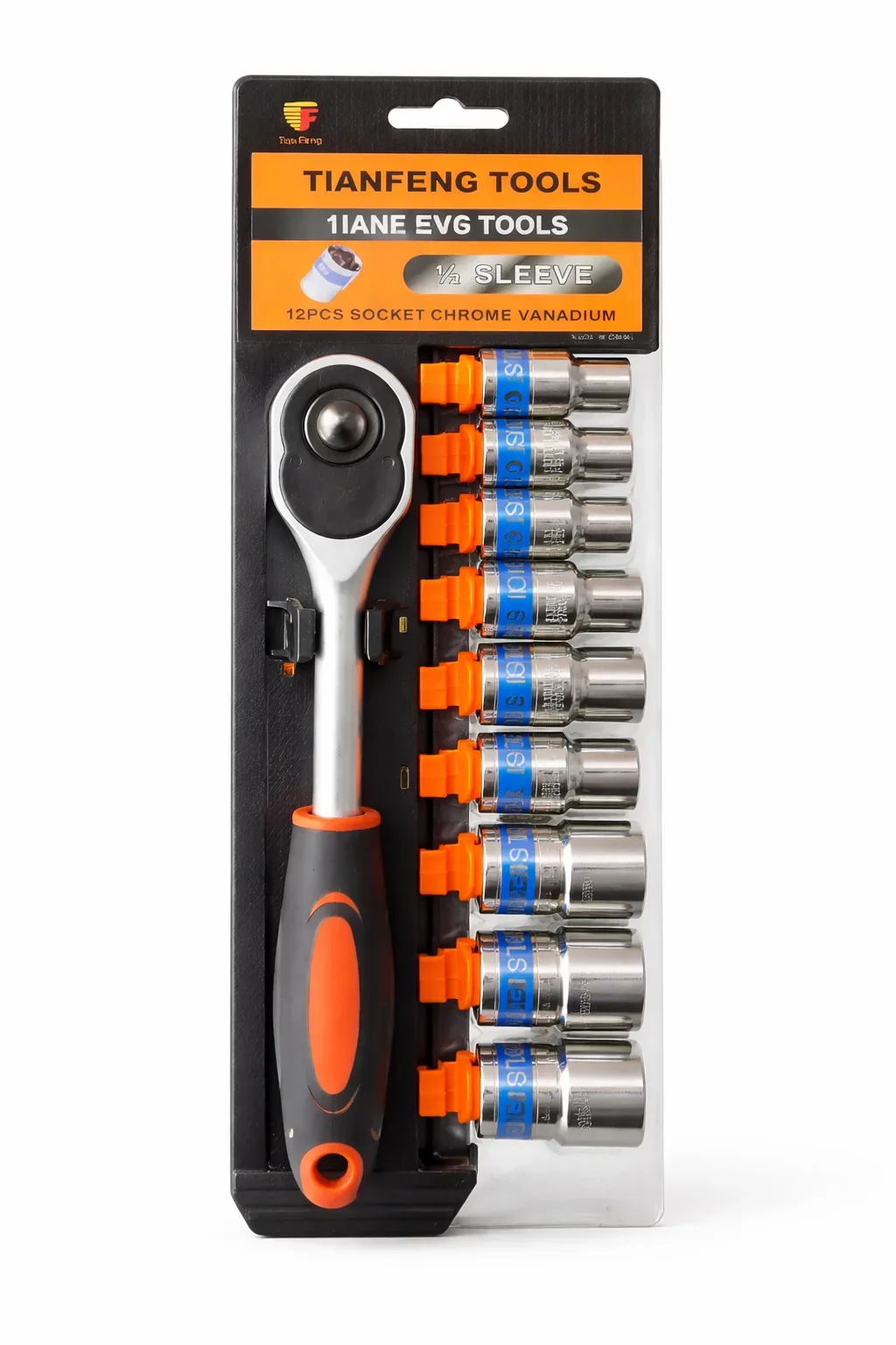 TIANFENG TOOLS 12-Piece 1/2" Drive Socket Set with Ratchet Handle (CR-V Steel)