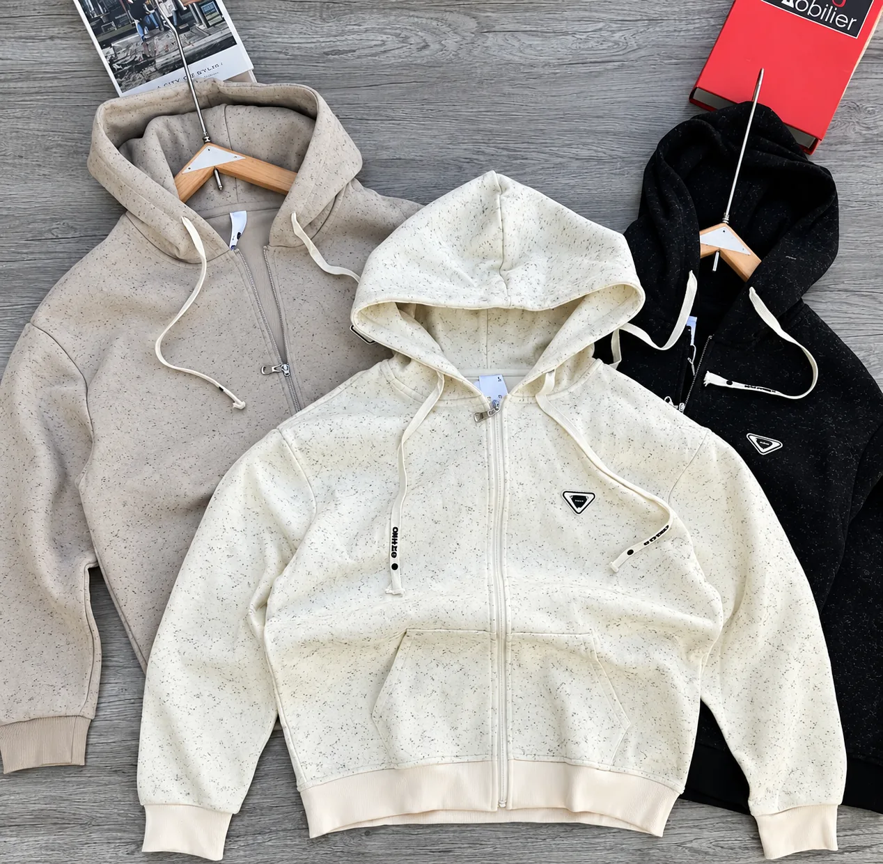 Speckled Zip-Up Hooded Sweatshirt