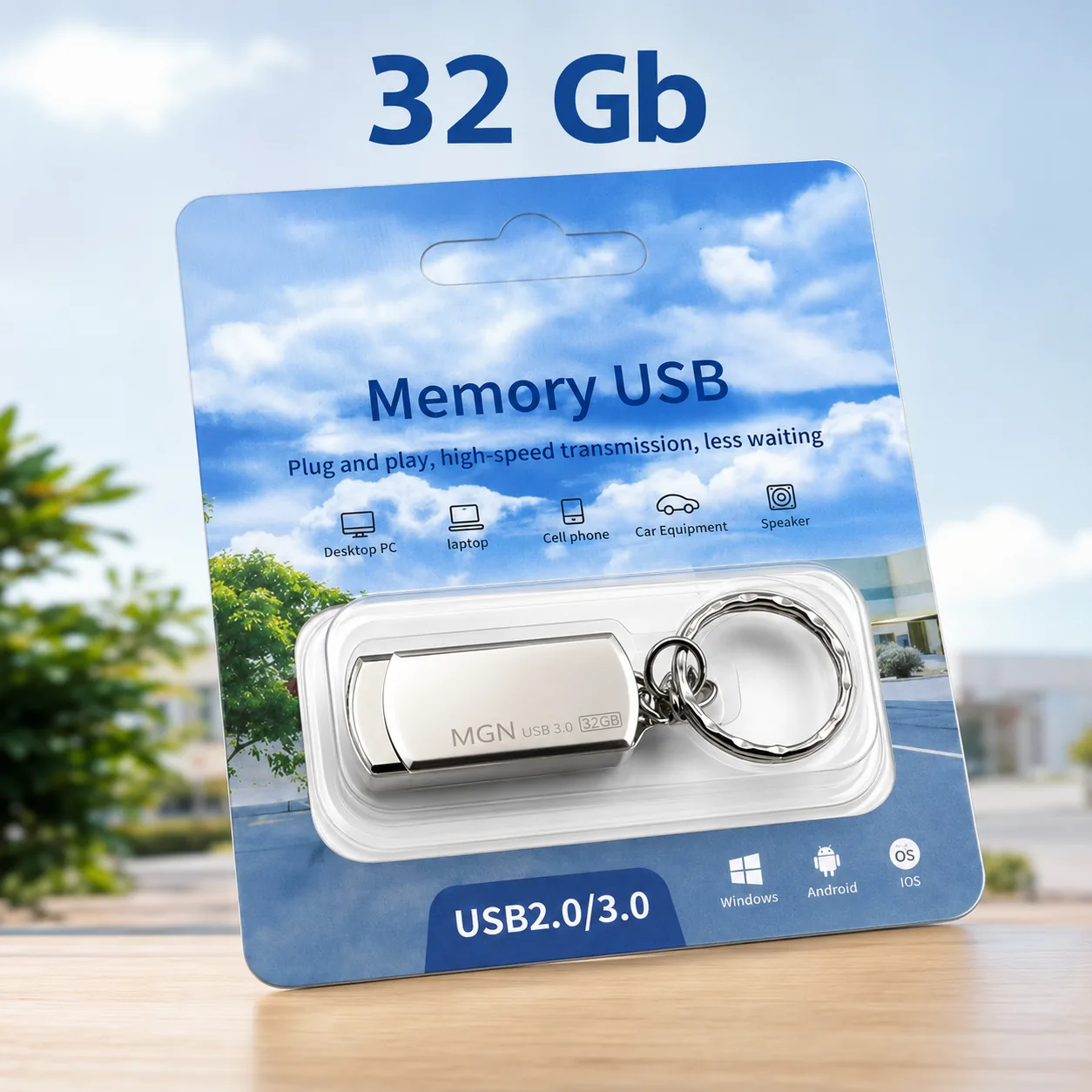 32GB USB 2.0/3.0 Metal Keychain Flash Drive