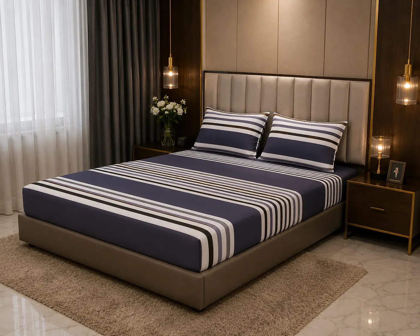 Modern Stripe Luxury Bedsheet Set – 180cm × 2m