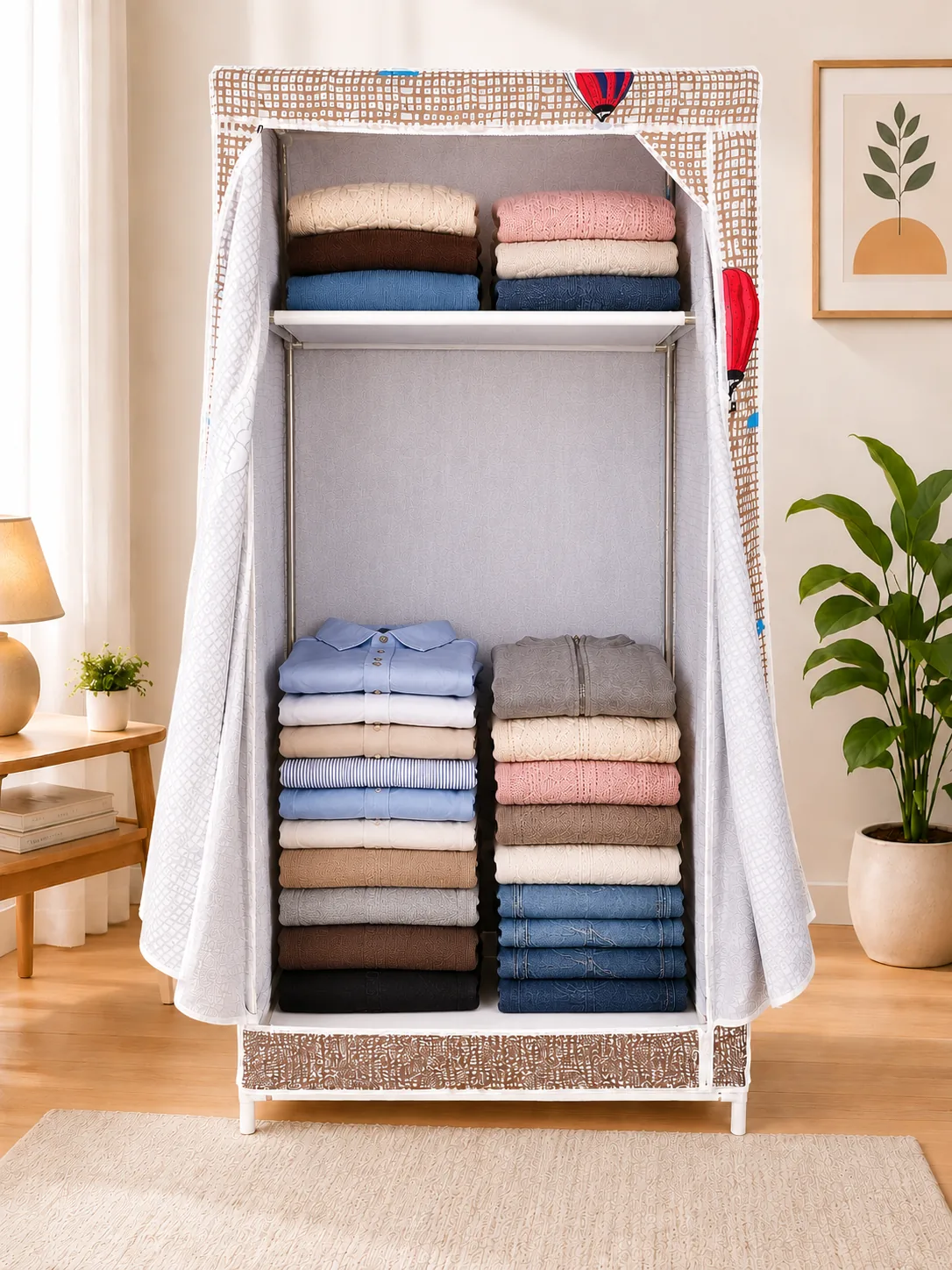 Portable Fabric Storage Wardrobe with Balloon Print