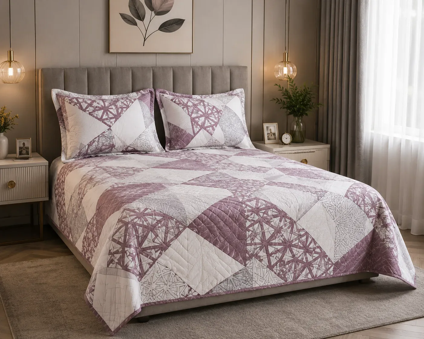 Modern Geometric Bedcover, Bedsheet & Pillow Cover Set – 180cm × 2m