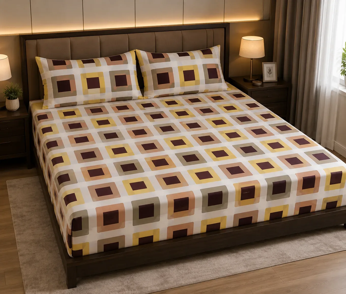 Luxury Cotton 2 Geometric Bedsheet Set 180cm × 2M