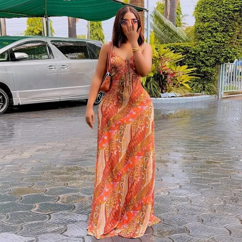 Bohemian Printed Maxi Slip Dress