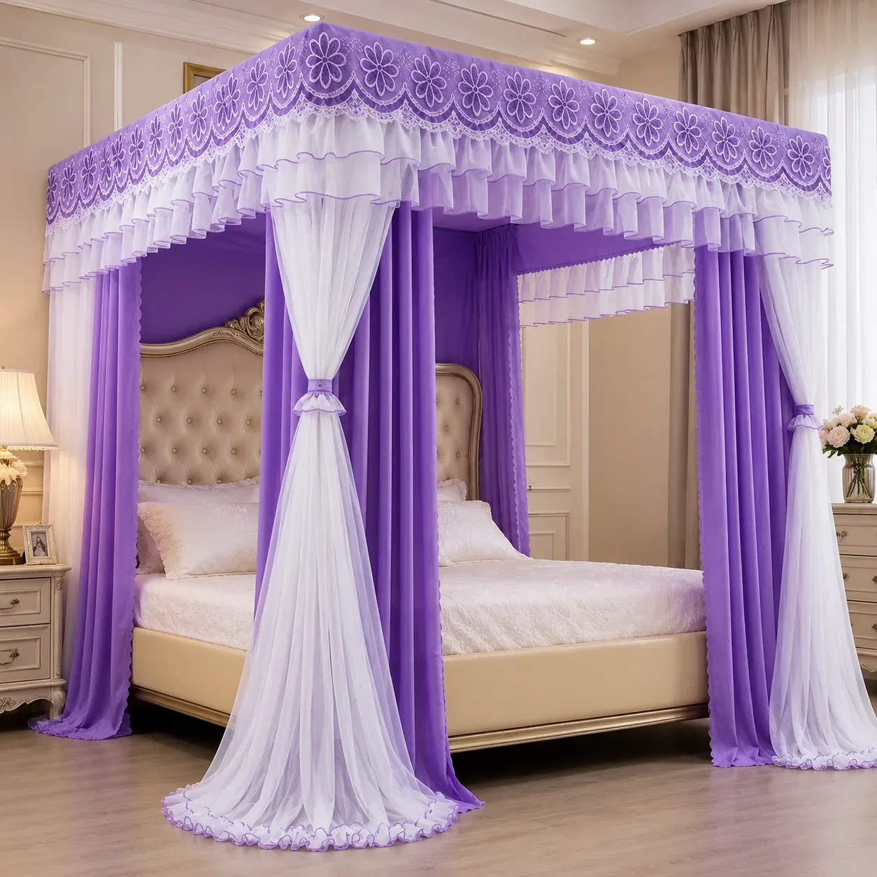 Royal Purple Luxury Canopy Mosquito Net Bed Set