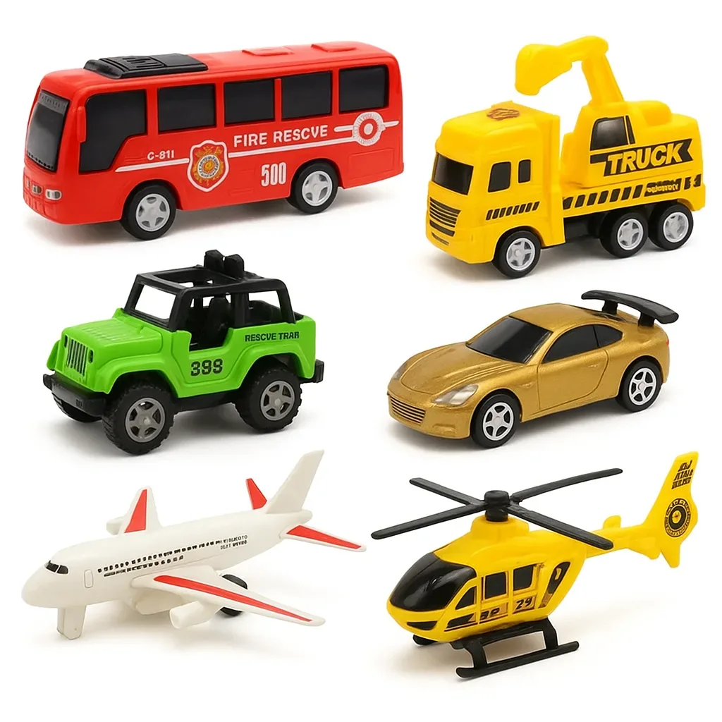 6pcs set of cars toys plane and train for children