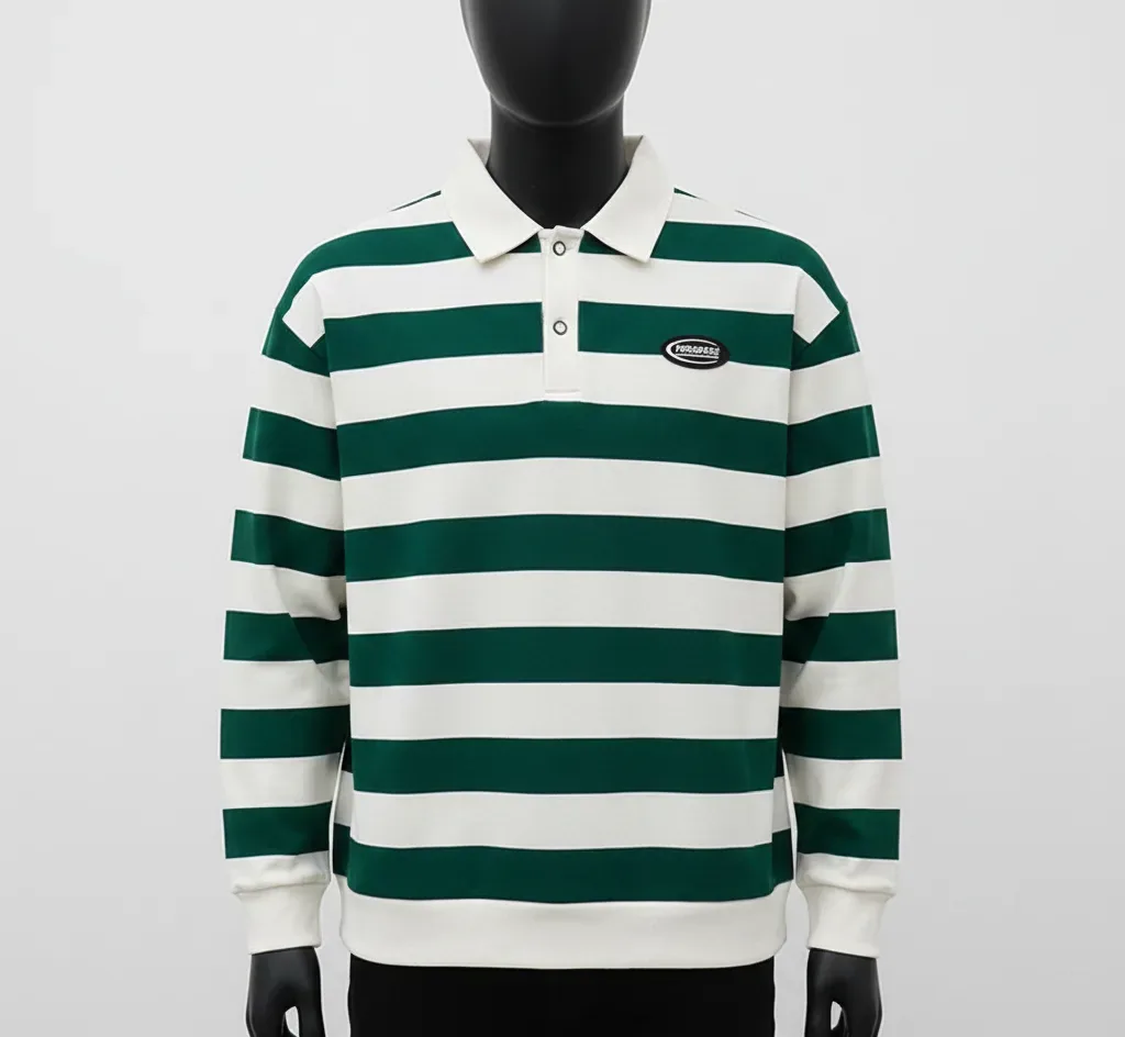 Men Striped Collared Button Front Long Sleeve Fashion Sweatshirt.
