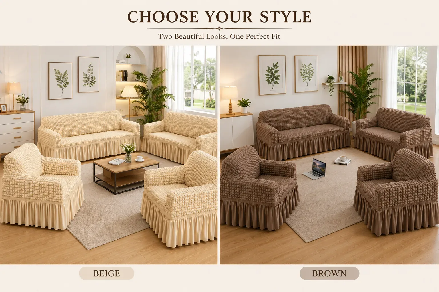 Stretch Elastic Sofa Cover Set with Skirt Design