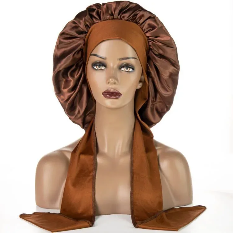 Satin Silk Bonnet for Sleeping Women Large Hair Bonnets Night Sleep Caps Scarf Wrap for Women Braids Curly Hair with Tie Band
