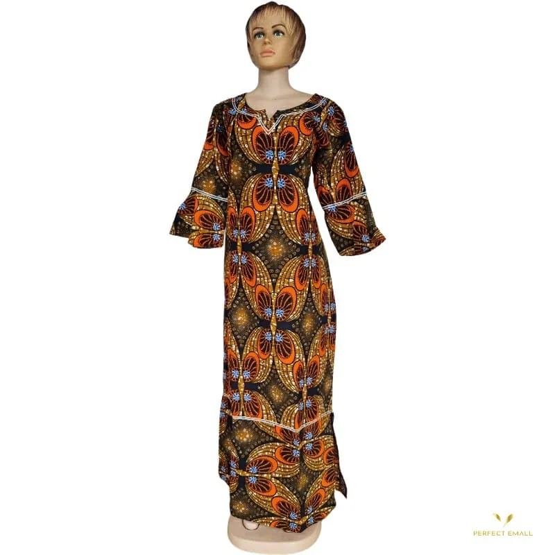 African Print Gitenge Women Long Dress Short Sleeve